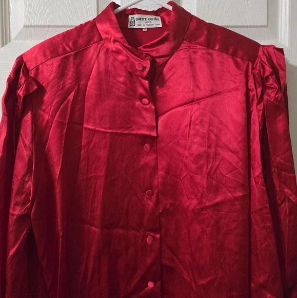 Vintage Pierre Cardin Pure Silk Blouse, Pleated Shoulders, Crochet Detail, EUC! - Picture 2 of 10